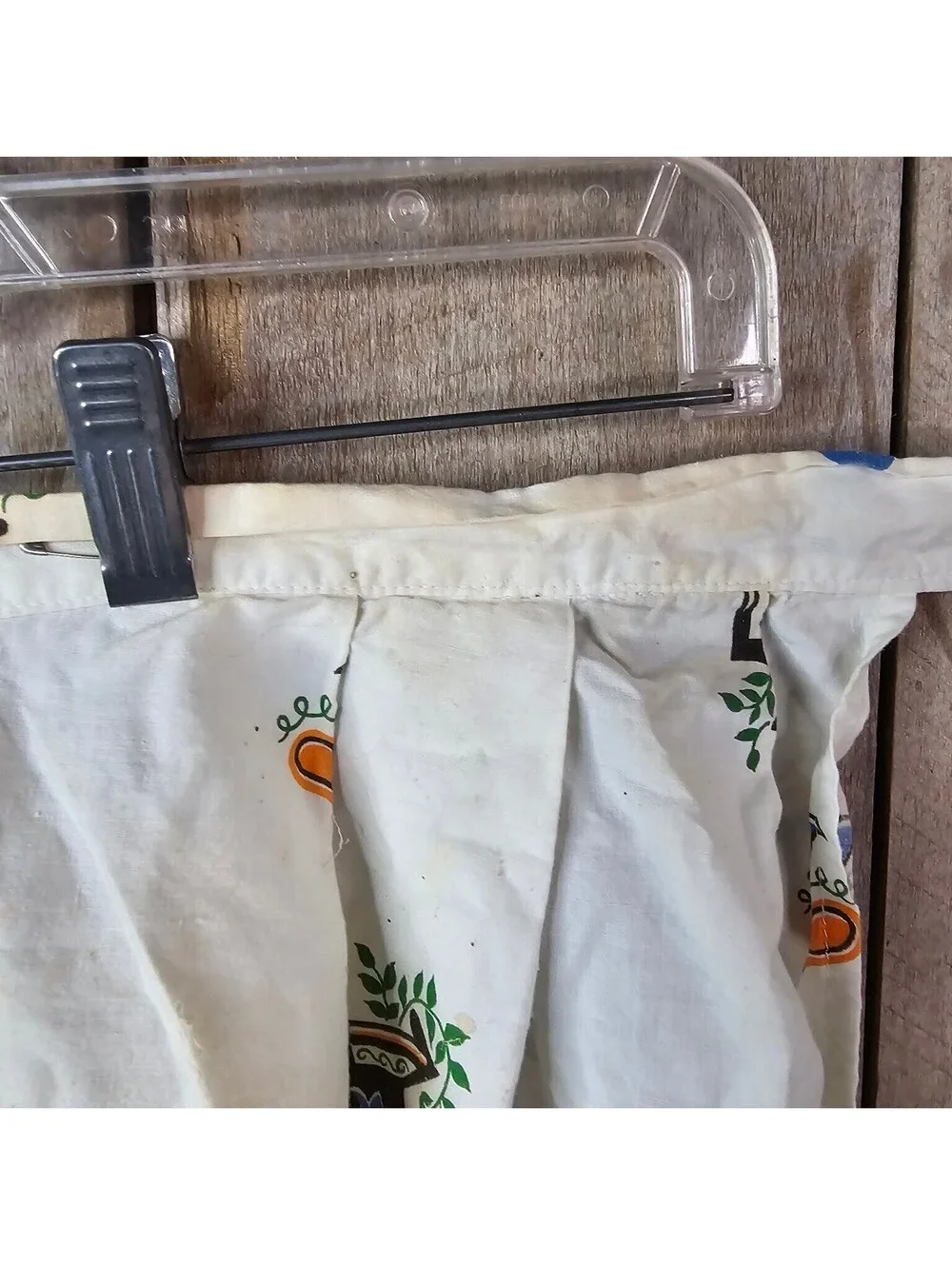 Vintage Half Apron White Kitchen Pot Coffee Tea Kettle Print Retro Tie Waist